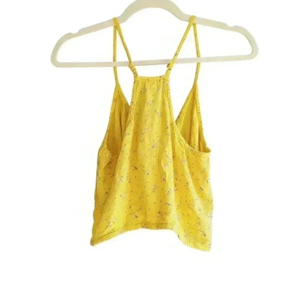New RVCA Your Escape Yellow Floral Print Knotted Button Up Cropped Tank Top - Picture 8 of 10